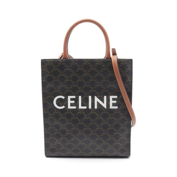 Celine Vertical Cabas Triomphe Tote Bag Leather Black Brown - Picture 1 of 7